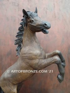 Glorious sculpture of wild reared horse attached to a marble base