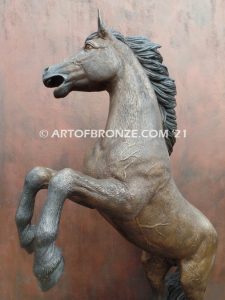 Glorious sculpture of wild reared horse attached to a marble base