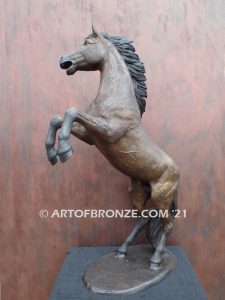 Glorious sculpture of wild reared horse attached to a marble base