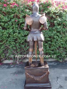 Knight standing guard bronze sculpture monument for school, commercial building or university mascot