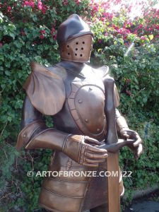 Knight standing guard bronze sculpture monument for school, commercial building or university mascot