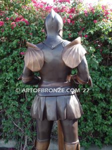 Knight standing guard bronze sculpture monument for school, commercial building or university mascot