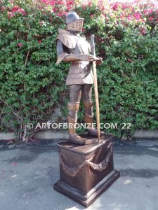 Knight standing guard bronze sculpture monument for school, commercial building or university mascot