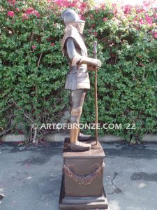 Knight standing guard bronze sculpture monument for school, commercial building or university mascot