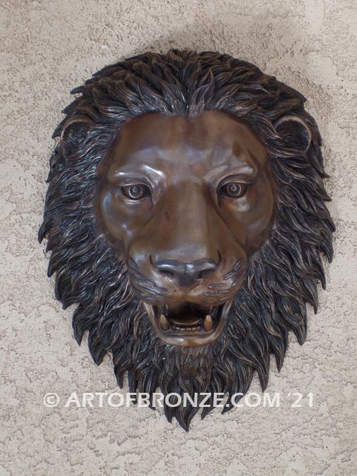 Lion custom bas relief bronze head for decorative front entrance display