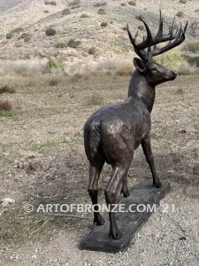 King of the Forest bronze buck sculpture of standing white-tailed deer outdoor monument