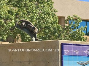 Moreno Valley College lost wax bronze casting of magnificent and powerful mountain lion mascots for college