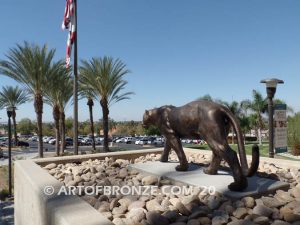 Moreno Valley College lost wax bronze casting of magnificent and powerful mountain lion mascots for college