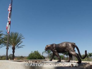 Moreno Valley College lost wax bronze casting of magnificent and powerful mountain lion mascots for college