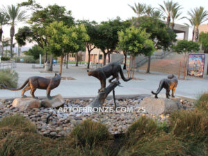 Moreno Valley College lost wax bronze casting of magnificent and powerful mountain lion mascots for college