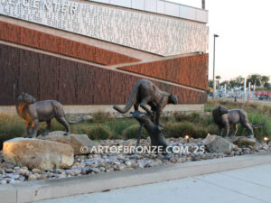 Moreno Valley College lost wax bronze casting of magnificent and powerful mountain lion mascots for college