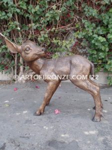 Morning Encounter outdoor monumental bronze buck, doe & fawn standing sculptures