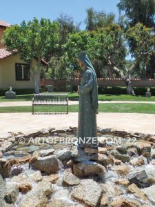 Our Lady of Pontmain bronze sculpture of inspirational Mary holding cross with Jesus Christ above