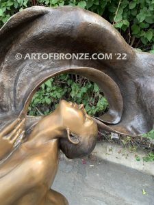 Outdoor Art Nouveau leaping nude woman dancing with silk veil bronze statue