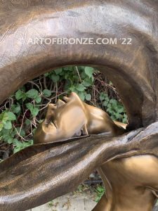 Outdoor Art Nouveau leaping nude woman dancing with silk veil bronze statue