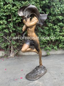 Outdoor Art Nouveau leaping nude woman dancing with silk veil bronze statue