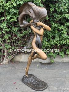 Outdoor Art Nouveau leaping nude woman dancing with silk veil bronze statue