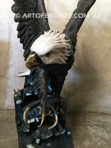 Sky Diver bronze sculpture of eagle monument for school, commercial property or residence