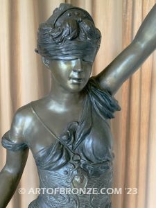 Blind Justice monumental bronze sculpture of Lady Justice holding scales for law firm, lawyer or legal building