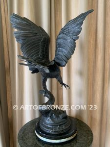 Eagle 32” high bronze statue after French sculptor Jules Moigniez eagle taking flight from branch