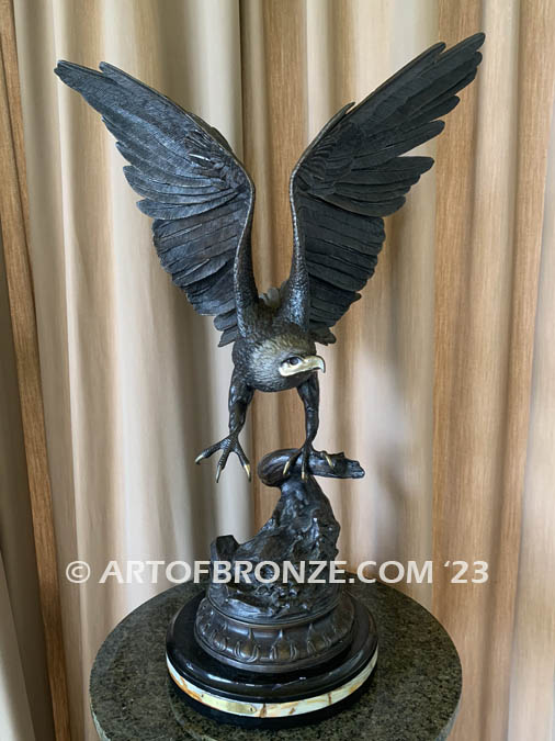 Eagle 32” high bronze statue after French sculptor Jules Moigniez eagle taking flight from branch