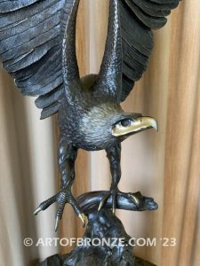 Eagle 32” high bronze statue after French sculptor Jules Moigniez eagle taking flight from branch