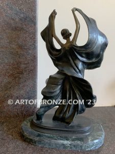 Fascination art deco bronze statue of elegantly dressed fashion model after Louis Icart