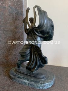 Fascination art deco bronze statue of elegantly dressed fashion model after Louis Icart
