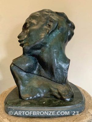 Head of Lust Tête de la Luxure bronze cast female bust from Crouching Woman after Auguste Rodin