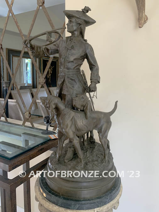 huntsman and hounds 19th century French bronze statue after Hippolyte Moreau