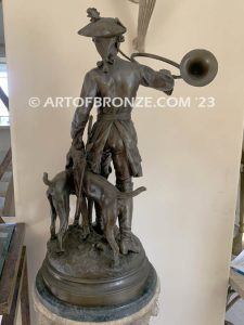 huntsman and hounds 19th century French bronze statue after Hippolyte Moreau