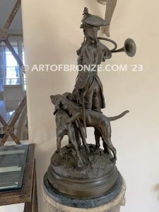 huntsman and hounds 19th century French bronze statue after Hippolyte Moreau