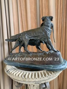 19th century French bronze statue of two large hunting dogs on bronze base
