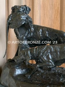 19th century French bronze statue of two large hunting dogs on bronze base