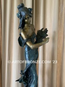 19th century french classical bronze statue of lady holding sheaf of wheat after Moreau