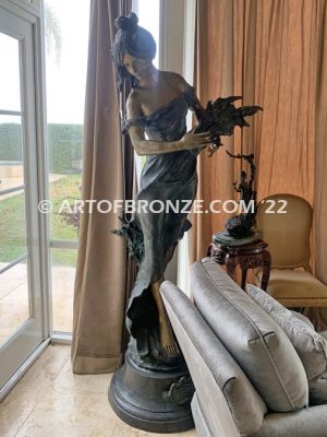 19th century french classical bronze statue of lady holding sheaf of wheat after Moreau