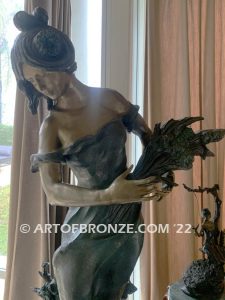 19th century french classical bronze statue of lady holding sheaf of wheat after Moreau