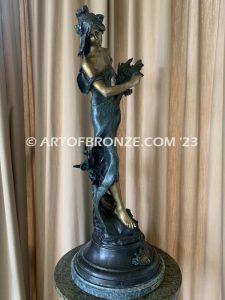 19th century french classical bronze statue of lady holding sheaf of wheat after Moreau