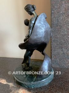 Maternity art deco bronze statue of elegant mother holding her child after Louis Icart