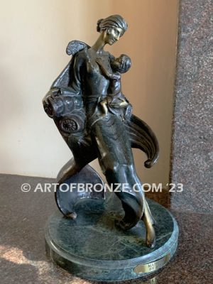 Maternity art deco bronze statue of elegant mother holding her child after Louis Icart