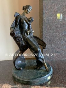 Maternity art deco bronze statue of elegant mother holding her child after Louis Icart