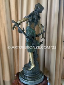 19th century french classical bronze statue of woman standing with flowers after Moreau