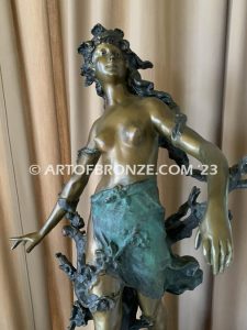 19th century french classical bronze statue of woman standing with flowers after Moreau