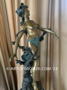 19th century french classical bronze statue of woman standing with flowers after Moreau