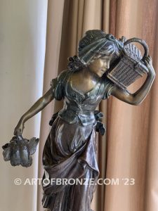 19th century french classical bronze statue of woman standing with rooster after Moreau