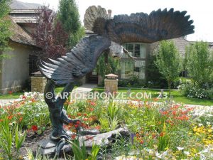Bronze sculpture of swooping eagle monument for public park or school mascot