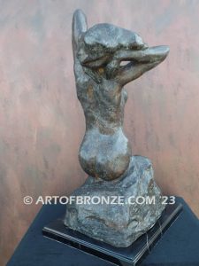 Awakening La Toilette de Venus bronze sculpture of stretching nude female on rock bronze statue