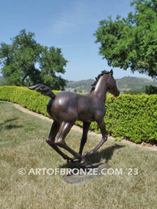 Running Joy bronze sculpture of running foal, filly, colt and yearling horse for ranch or equestrian center