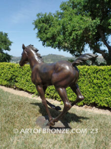 Running Joy bronze sculpture of running foal, filly, colt and yearling horse for ranch or equestrian center