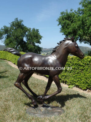 Running Joy bronze sculpture of running foal, filly, colt and yearling horse for ranch or equestrian center